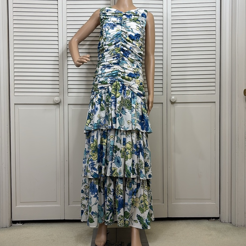Abercrombie & Fitch White Maxi Dress with Blue and Green Floral Print